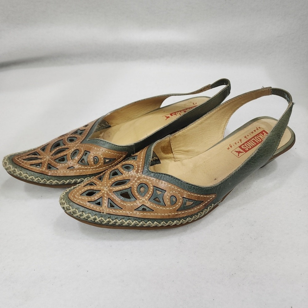 Pikolinos Womens EU 38 US 7.5-8 Sandals Brown Olive Leather Slip On Slingback